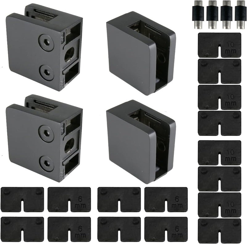 KS Hardware Stainless Steel Square Flat Back Glass Clamp 45 x 45 mm for 1/4" - 3/8" Tempered Glass or Laminated Glass (Matt Black Finish, 45 x 45 mm 4 Pcs GC-045FB) - Image 1